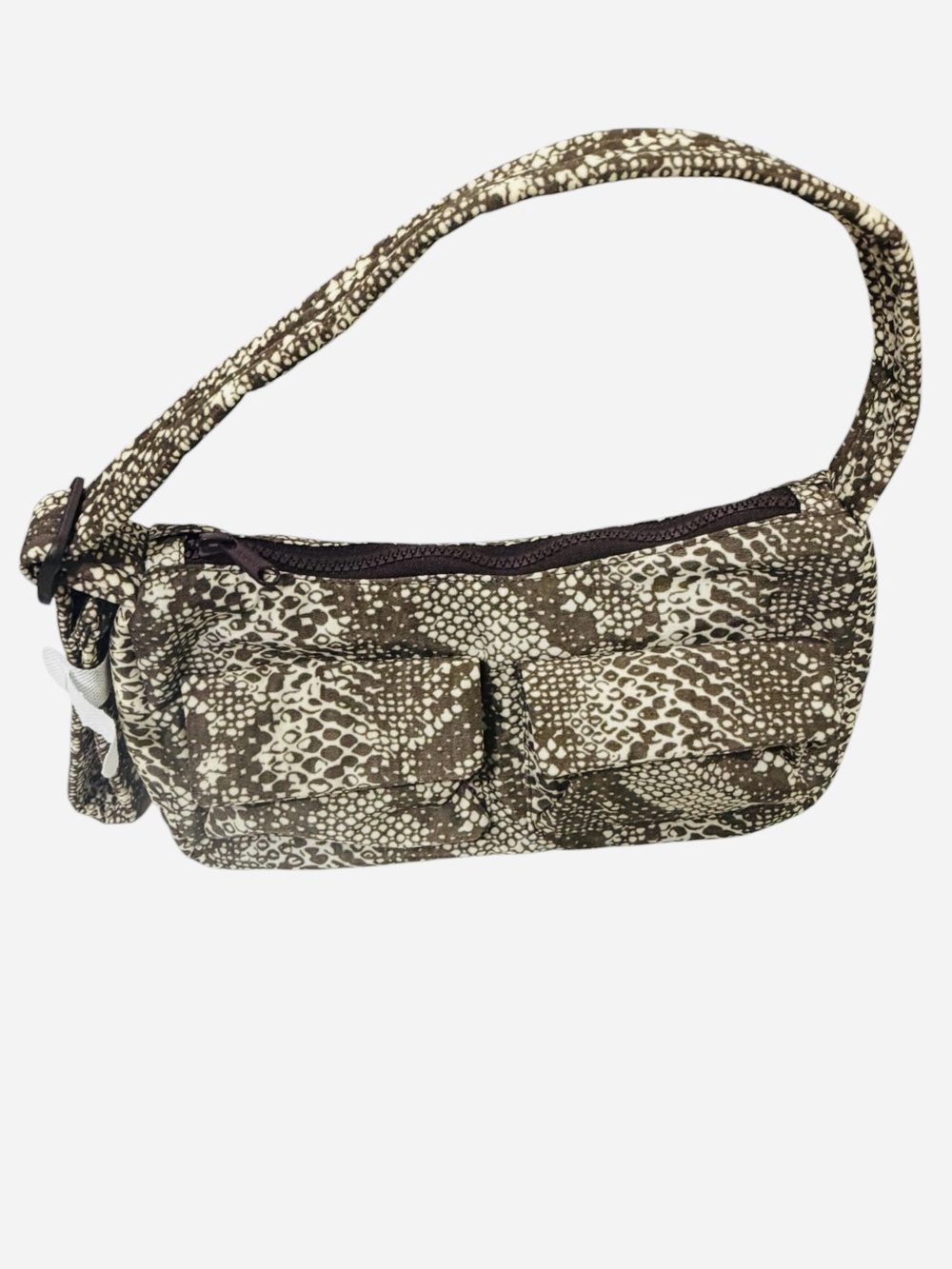 BAGGU Snake-Print Shoulder Bag in Brown and Cream
